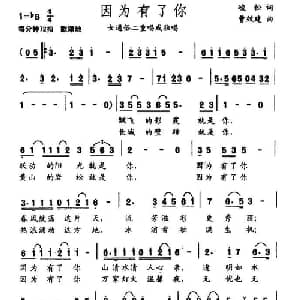 因为有了你_通俗唱法乐谱_词曲:峻松 曹效建