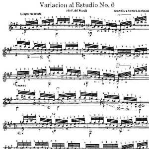 Variacion al Estudio No.6 吉他谱 奥古斯汀 巴里奥斯 曼戈雷 Agustin Barrios Mangore