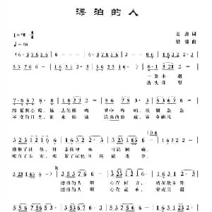 漂泊的人_通俗唱法乐谱_词曲:姜鑫 梁铭