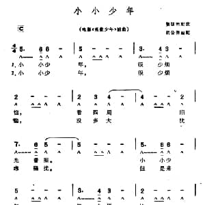 口琴谱 | 小小少年 带歌词 电影 英俊少年 插曲 胡公保