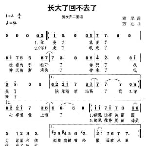 长大了回不去了_通俗唱法乐谱_词曲:袁晶 方石
