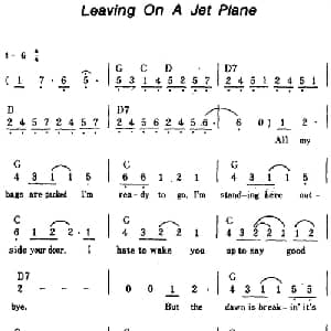 Leaving On A Jet Plane 美国 _外国歌谱