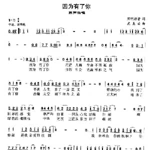 因为有了你_通俗唱法乐谱_词曲:熙明朝鲁 武惠安