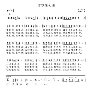 夜空像大海_通俗唱法乐谱_词曲:张冰 党继志