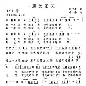 朋友如风_通俗唱法乐谱_词曲:李广平 颂今