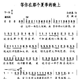 等你在那个夏季的晚上_通俗唱法乐谱_词曲:胡迎春 周鹏
