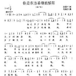 你是东方希望的骄阳_民歌简谱_词曲:张建中 乌嫩齐