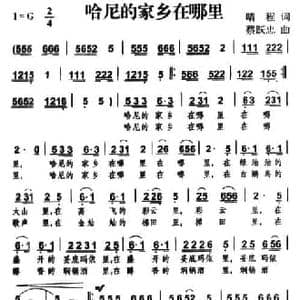哈尼的家乡在哪里_民歌简谱_词曲:晴程 蔡跃忠