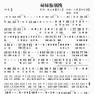 妹妹你别拽_通俗唱法乐谱_词曲:杨守刚 黄勇