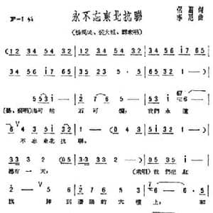 永不忘东北抗联_民歌简谱_词曲:侣朋 李尼