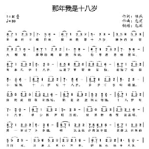 那年我是十八岁_通俗唱法乐谱_词曲:银燕 龙溟