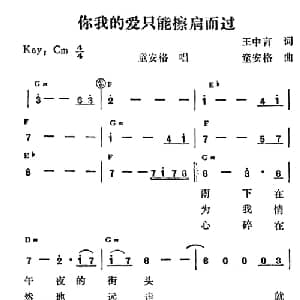 你的爱我只能擦肩而过_通俗唱法乐谱_词曲:王中言 童安格