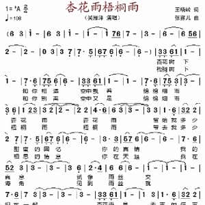 杏花雨梧桐雨_歌谱投稿_词曲:王晓岭 张露儿