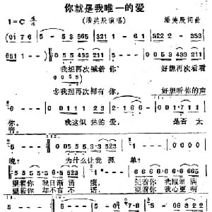 你就是我唯一的爱_通俗唱法乐谱_词曲:潘美辰 潘美辰