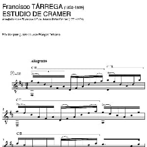 ESTUDIO DE CRAMER Arreglado sobre "Exercice 33" de Johann Batist Cramer 吉他谱 弗朗西斯科 泰雷加 Francisco Tarrega 1852 1909