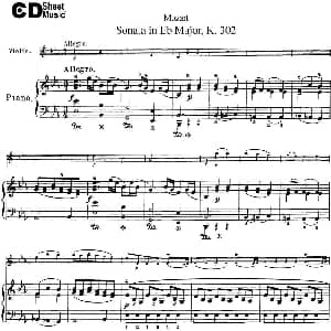 小提琴谱 | Violin Sonata in Eb Major K.302 小提琴 钢琴伴奏