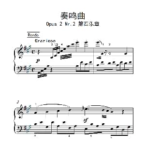 奏鸣曲 Opus 2 Nr.2 第四乐章 钢琴谱 贝多芬