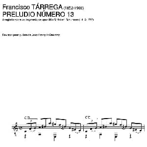 PRELUDIO NUMERO 13 Arreglado sobre un fragmento de opus 99 n2 Robert Schumann 吉他谱 弗朗西斯科 泰雷加 Francisco Tarrega 1852 1909
