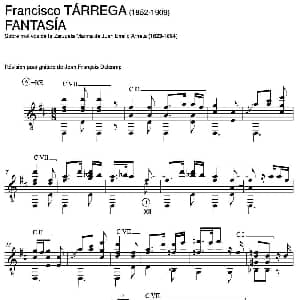 FANTASIA Sobre motivos de la Zarzuela Marina de Juan Emilio Arrieta 吉他谱 弗朗西斯科 泰雷加 Francisco Tarrega 1852 1909