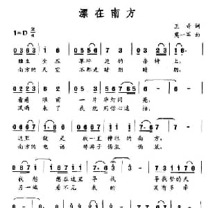 漂在南方_通俗唱法乐谱_词曲:王奇 莫一军