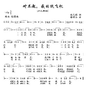 对不起,我的纸飞机_儿歌乐谱_词曲:赵大国 徐邦杰