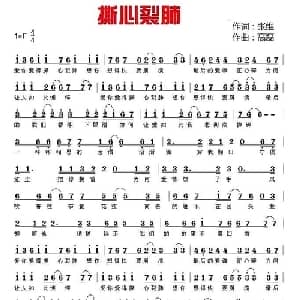 撕心裂肺_通俗唱法乐谱_词曲:张维 高磊