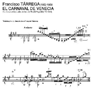 EL CARNAVAL DE VENECIA Grande variaciones sobre un tema de Niccolo Paganini 吉他谱 弗朗西斯科 泰雷加 Francisco Tarrega 1852 1909