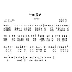 你的微笑_通俗唱法乐谱_词曲:龙远开 蓝天鸽