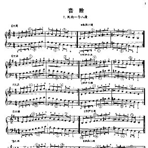 钢琴音阶练习 同向一个八度 钢琴谱 沈琪编著