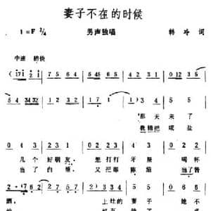妻子不在的时候_民歌简谱_词曲:韩冷 生茂