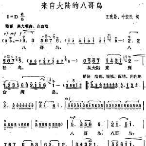 来自大陆的八哥鸟_美声唱法乐谱_词曲:王致铨 叶宏民 胡俊成