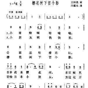樱花树下留个影_儿歌乐谱_词曲:王绍亮 田霞光