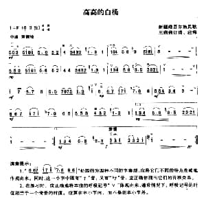 二胡谱 | 高高的白杨 维吾尔民歌 王莉莉订谱