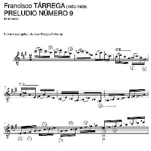 PRELUDIO NUMERO 9 En la mayor 吉他谱 弗朗西斯科 泰雷加 Francisco Tarrega 1852 1909