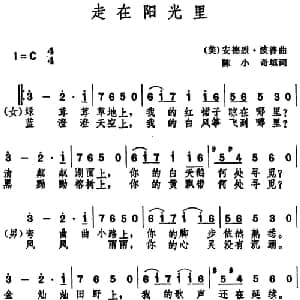 走在阳光里 美国 _外国歌谱_词曲:陈小奇填词 安德烈 波普曲