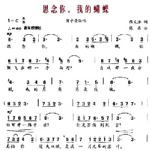 思念你,我的蝴蝶_通俗唱法乐谱_词曲:程义浩 简奕