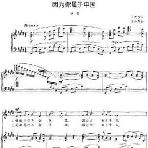 因为你属于中国_民歌简谱_词曲:乔忠良 敖昌群