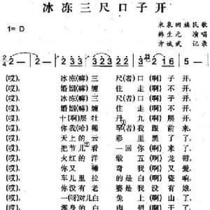 冰冻三尺口子开_民歌简谱_词曲: 方斌武记录