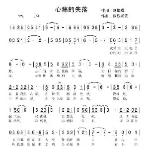 心痛的失落_通俗唱法乐谱_词曲:刘伯成 快乐老天