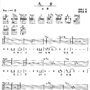 天空 吉他谱 王菲 黄程兰 杨明煌