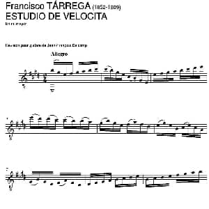 ESTUDIO DE VELOCITA En mi mayor 吉他谱 弗朗西斯科 泰雷加 Francisco Tarrega 1852 1909