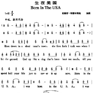 生在美国_外国歌谱_词曲:布鲁斯 斯普林斯廷 布鲁斯 斯普林斯廷