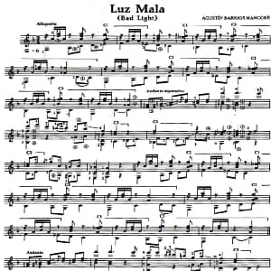 Luz Mala 吉他谱 奥古斯汀 巴里奥斯 曼戈雷 Agustin Barrios Mangore