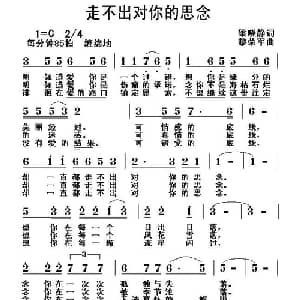 走不出对你的思念_通俗唱法乐谱_词曲:梁晓静 黎荣军