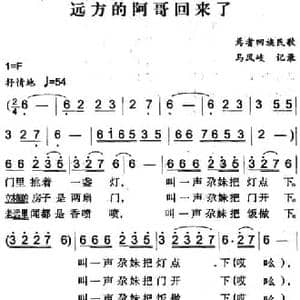 远方的阿哥回来了_民歌简谱_词曲: 马凤岐记录
