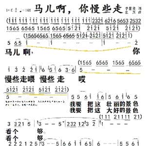 马儿啊,你慢些走_歌曲简谱_词曲:李鉴尧 生茂
