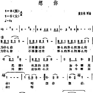 想你_通俗唱法乐谱_词曲:童安格 童安格
