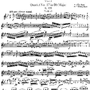 小提琴谱 | Mozart Quartet No.17 in Bb Major,K.458 Violin 1分谱