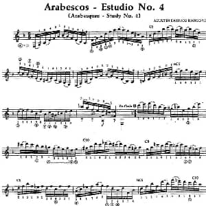Arabescos Estudio No.4 吉他谱 奥古斯汀 巴里奥斯 曼戈雷 Agustin Barrios Mangore