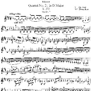 小提琴谱 | Mozart Quartet No.21 in D Major,K.575 Violin 2分谱